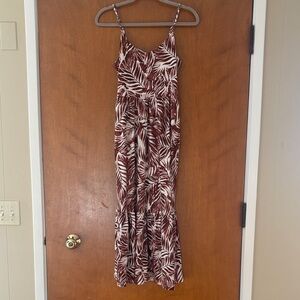 Leaf Print Jumpsuit in Brown and Whitr sz small